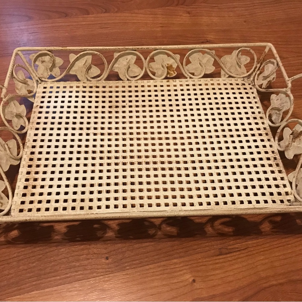 Decorative Metal Serving Tray with Lattice Base